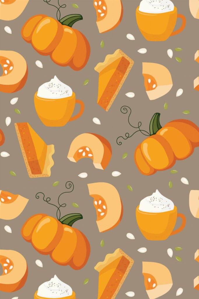 Pattern repeat of Autumn pumpkin spice removable wallpaper design