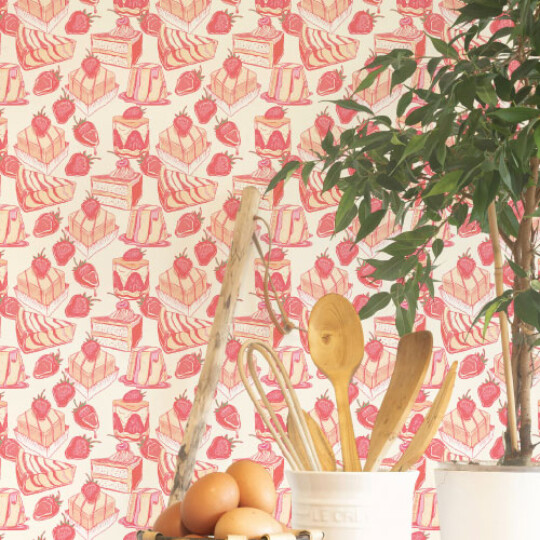 bakery close up table with pink cake wallpaper