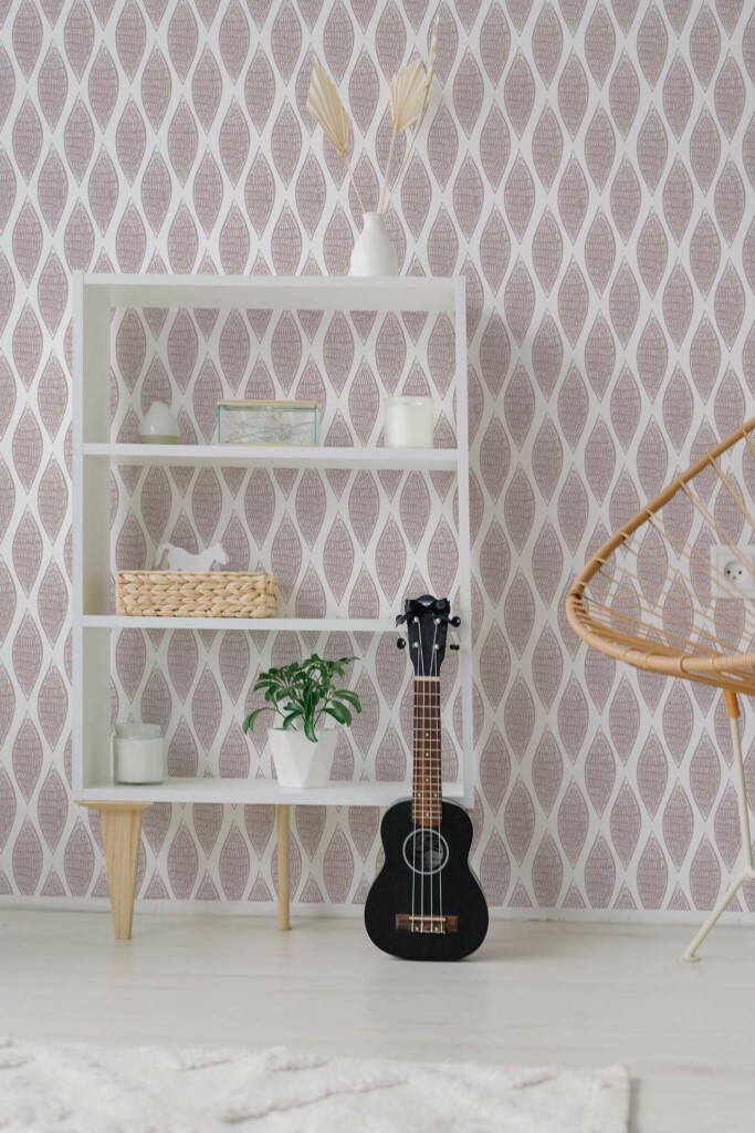 Minimal boho style living room decorated with Balin Ikat peel and stick wallpaper