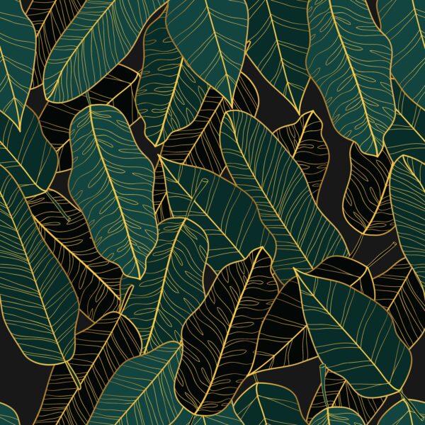 leaf green and black traditional wallpaper