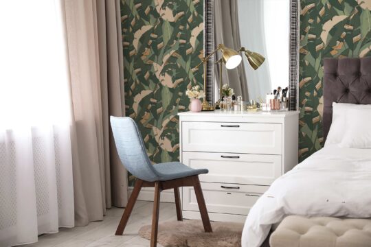green and cream color dining room peel and stick removable wallpaper