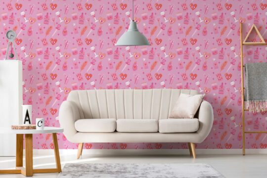 Traditional wallpaper with Barbie movie motifs