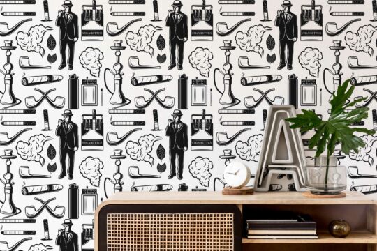 black and white cigar room unpasted wallpaper