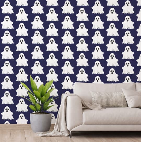ghost navy blue traditional wallpaper