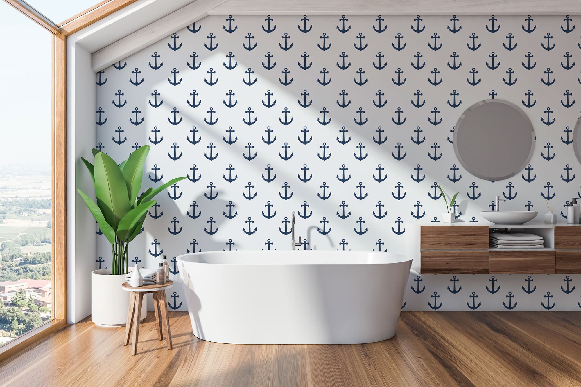 Anchor nautical wallpaper - Peel and Stick or Non-Pasted