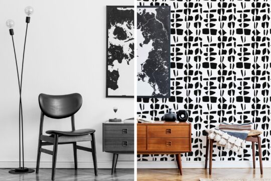black and white abstract unpasted wallpaper