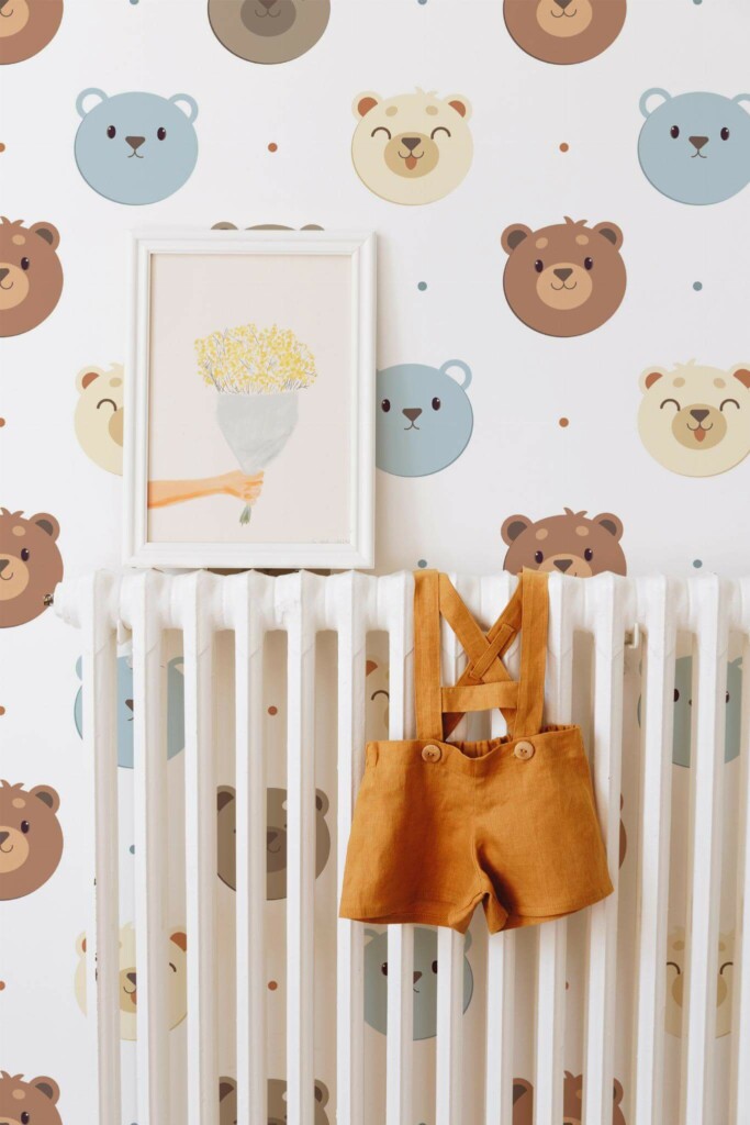Bohemian style kids room decorated with Bears peel and stick wallpaper