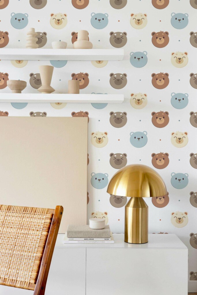 Modern style dining room decorated with Bears peel and stick wallpaper