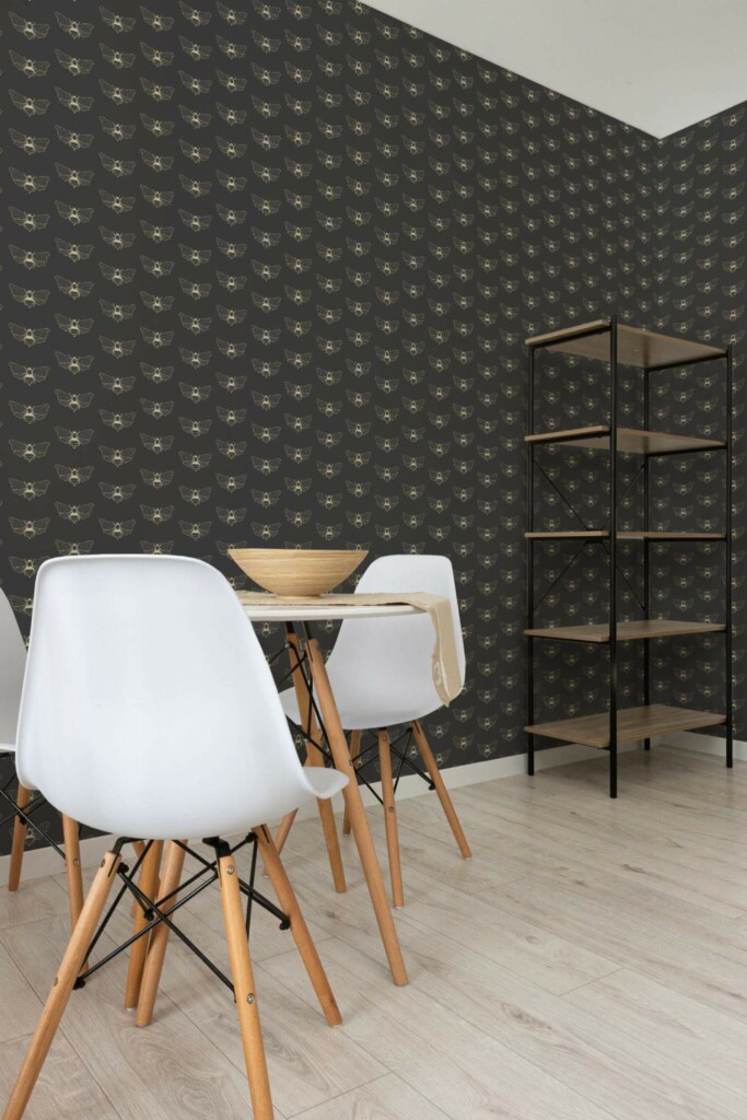 Minimalist style dining room decorated with Bee peel and stick wallpaper