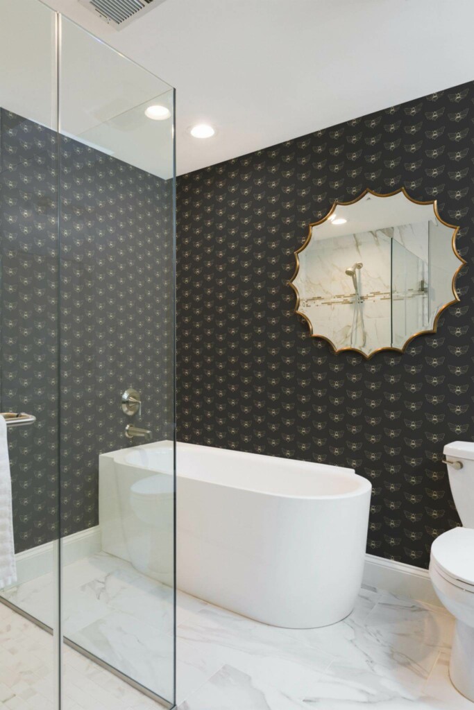 Minimal modern style bathroom decorated with Bee peel and stick wallpaper