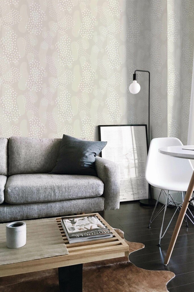 Industrial scandinavian style living room decorated with Beige abstract dotted peel and stick wallpaper