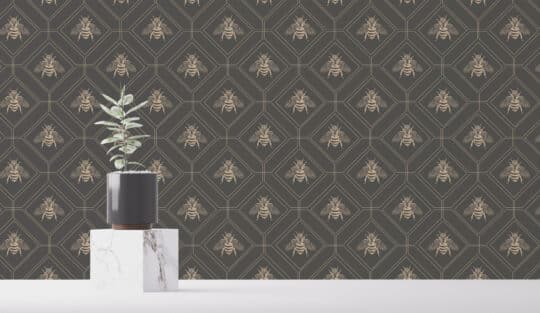 bee beige and black traditional wallpaper