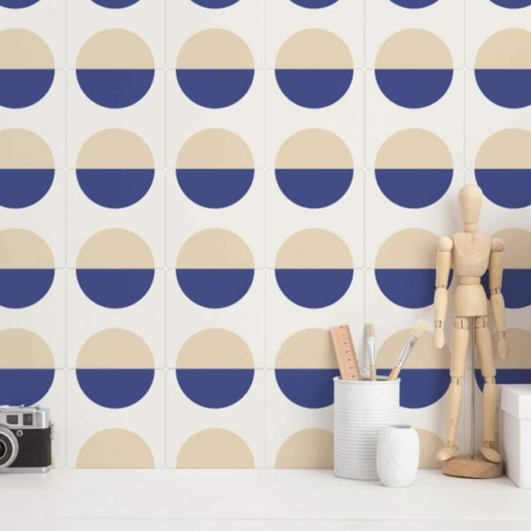 beige and blue circle removable wallpaper