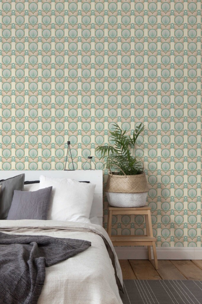 Beige Geometric self-adhesive wallpaper by Fancy Walls. Light Art Deco wallpaper peel and stick or non-pasted