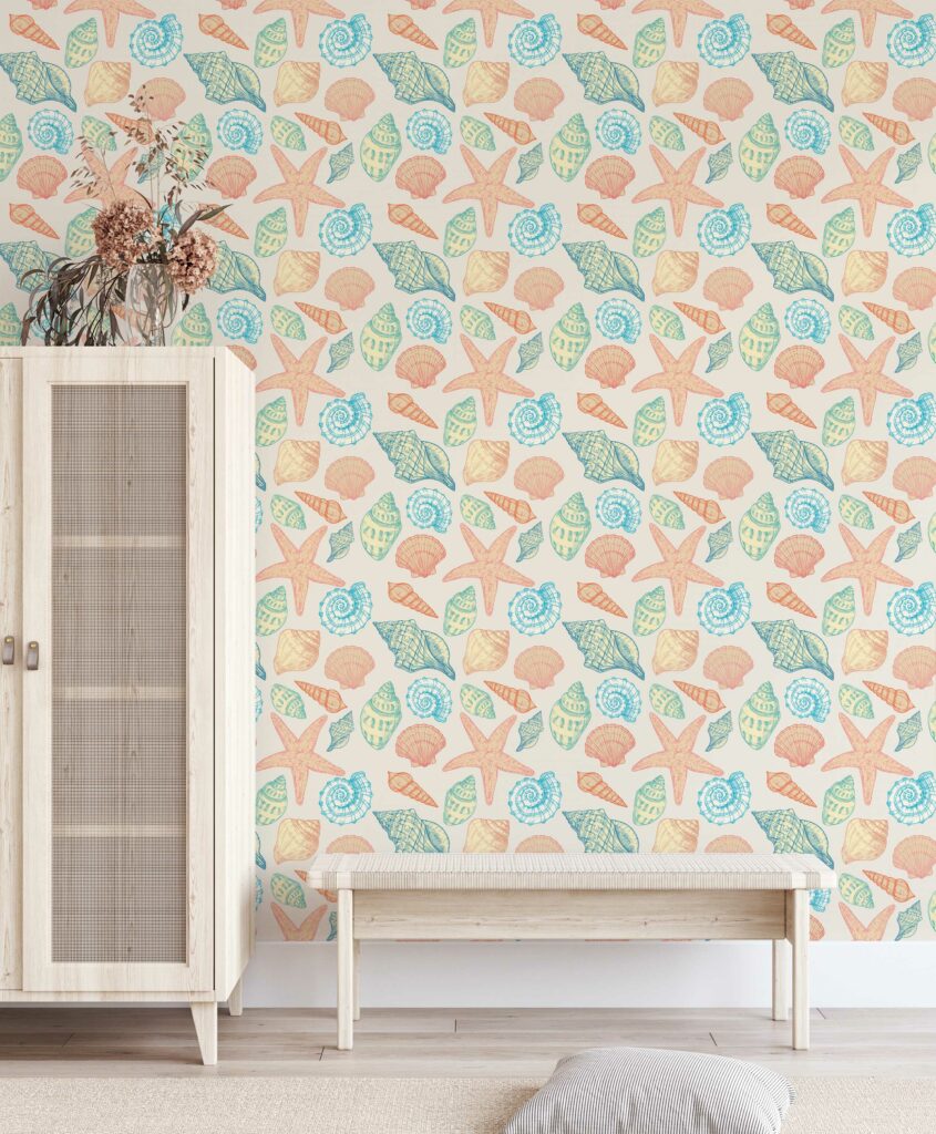 Coastal seashell wallpaper - Peel and Stick or Non-Pasted | Save 25%