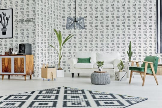 beige black and white stick and peel wallpaper