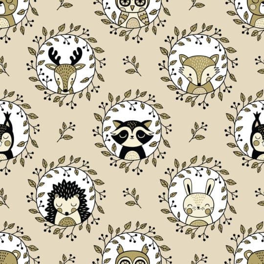 beige black and white woodland unpasted wallpaper