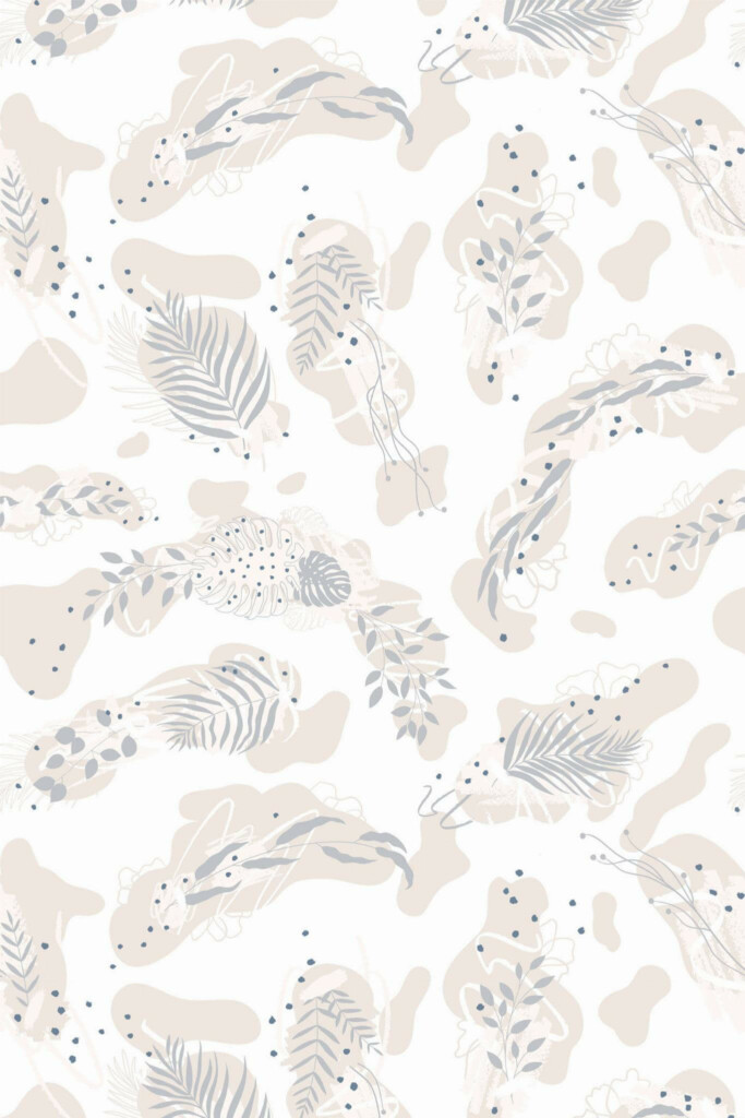 Pattern repeat of Beige boho leaf removable wallpaper design