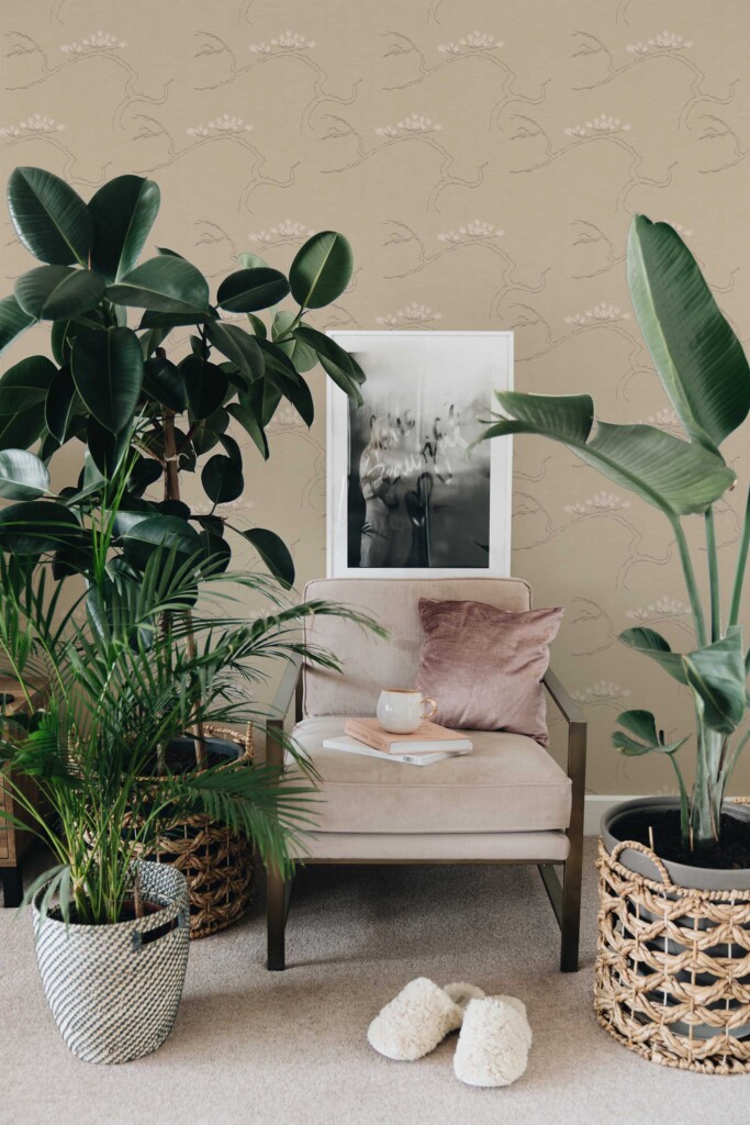 Beige Plant and tree peel and stick wallpaper by Fancy Walls