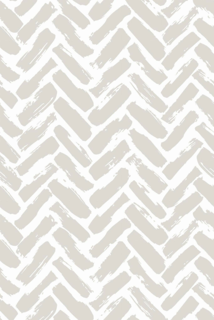 Pattern repeat of Beige brush stroke herringbone removable wallpaper design