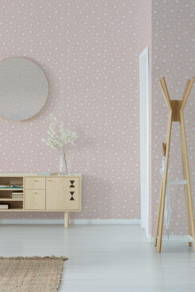 Minimal style entryway decorated with Beige chrysanthemum peel and stick wallpaper