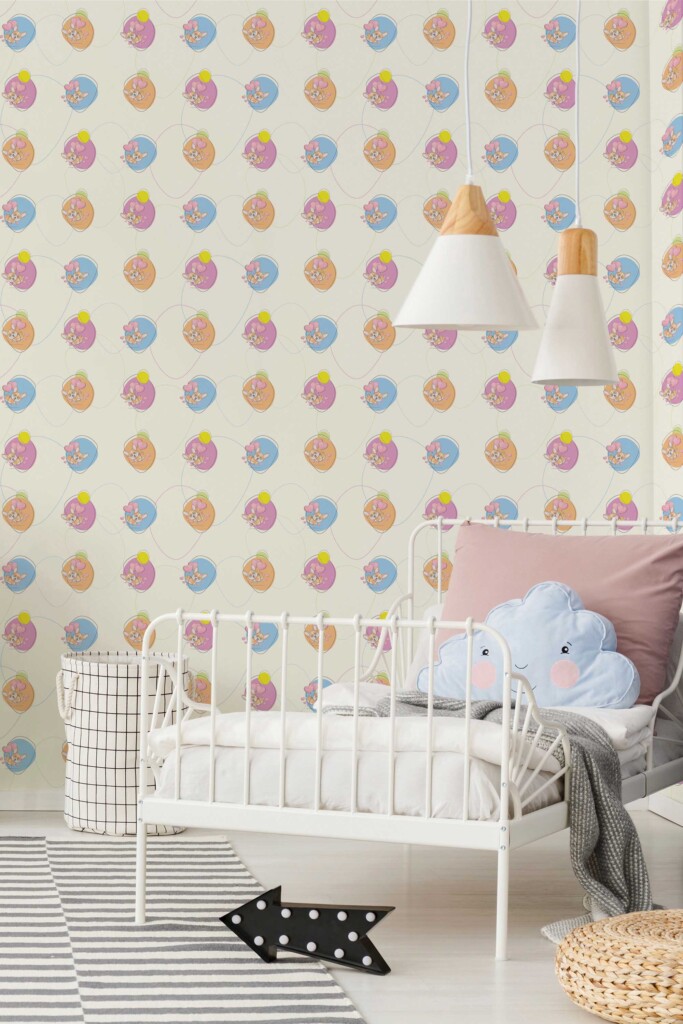 Fancy Walls Beige Dog wallpaper for Kids room walls in Cute Kawaii style unpasted wallpaper.