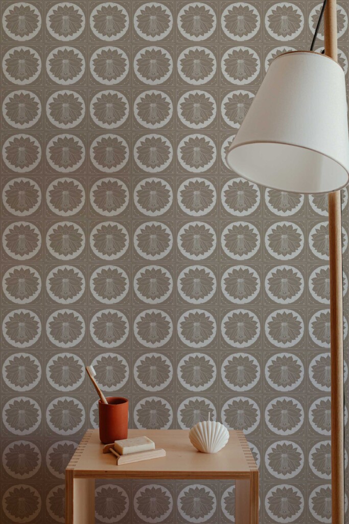 Fancy Walls removable wallpaper in a Beige Floral Art Deco pattern.