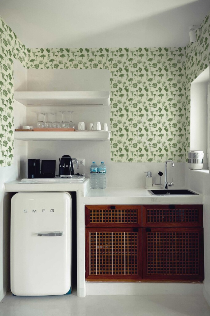 Fancy Walls removable wallpaper with beige floral botanical pattern for kitchen walls