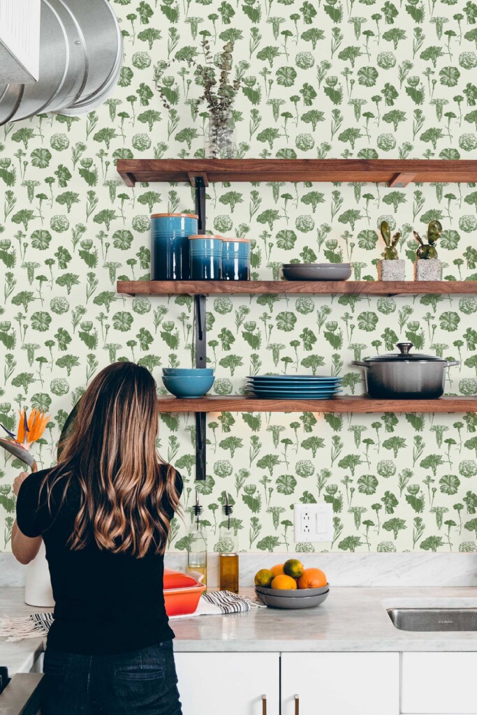 Fancy Walls self-adhesive wallpaper in beige floral botanical design for kitchen walls
