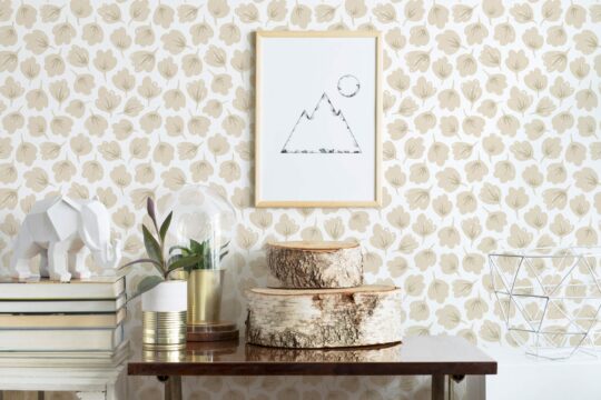 Aesthetic beige leaf peel stick wallpaper