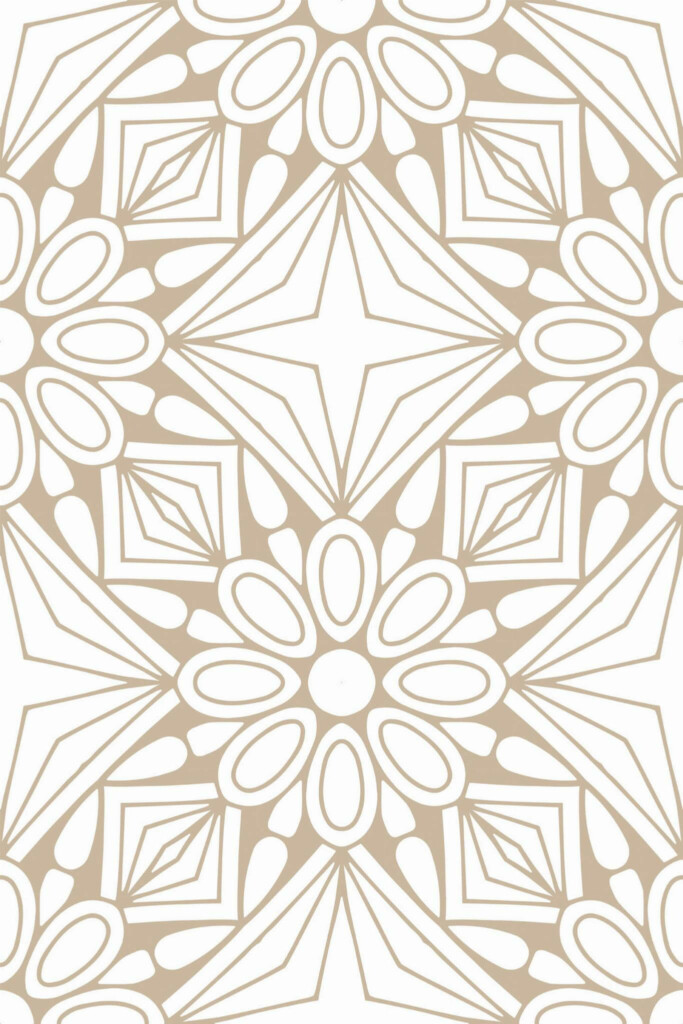 Pattern repeat of Beige geometric floral removable wallpaper design