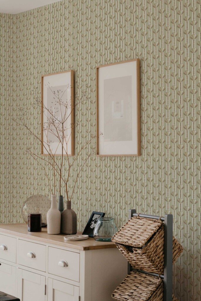 Fancy Walls Art Deco-inspired removable wallpaper in soft beige tones.