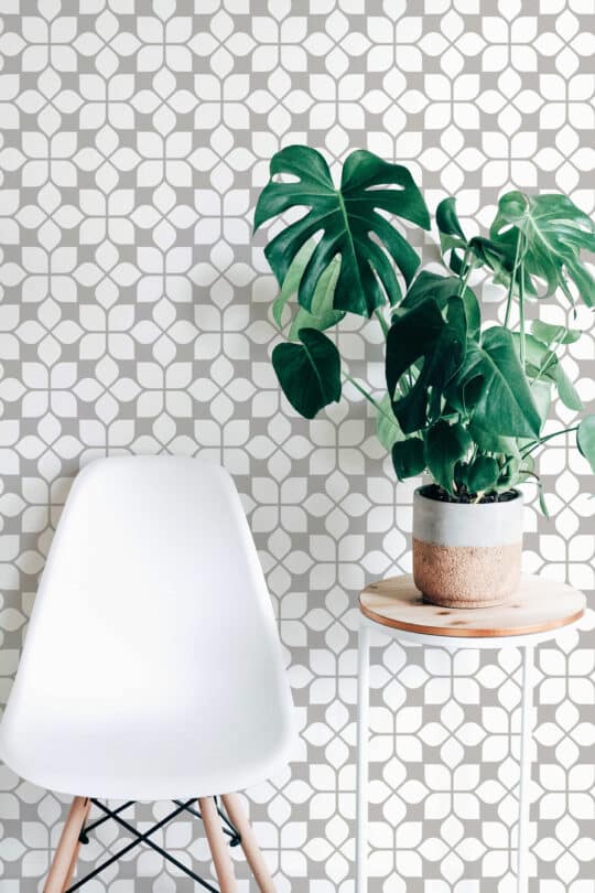 Geometric flower tile peel and stick removable wallpaper