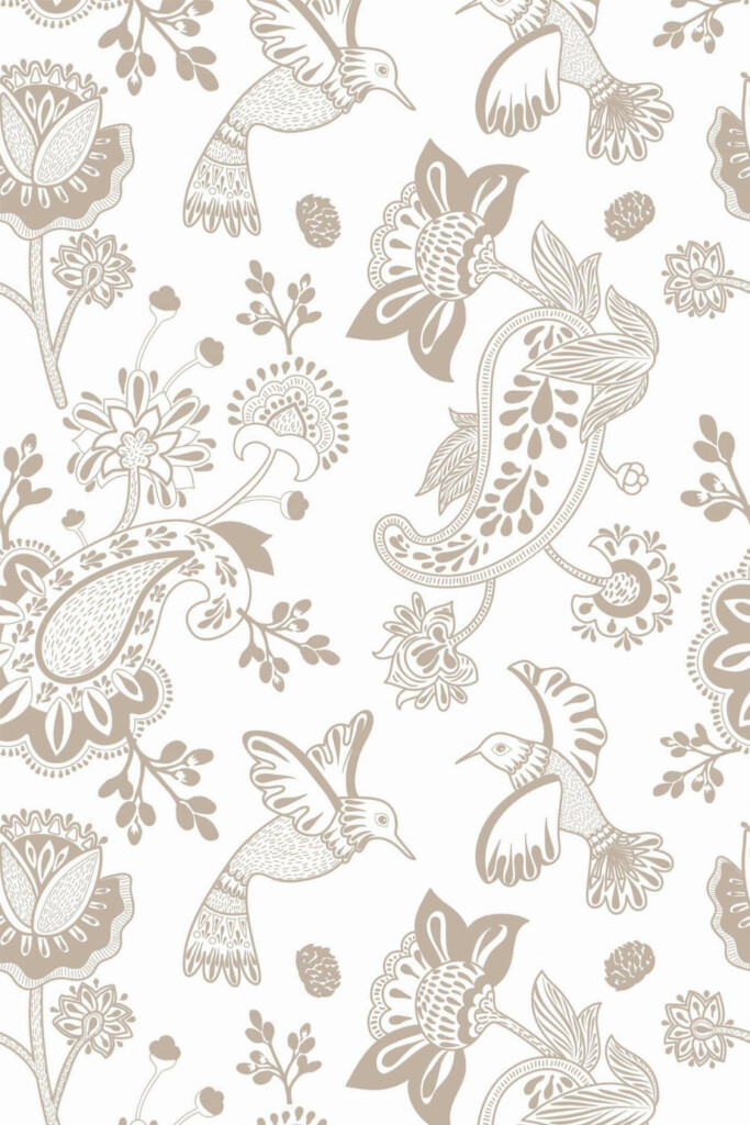 Pattern repeat of Beige paisley removable wallpaper design