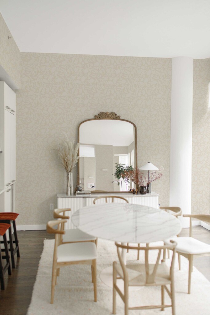 Botanical style self-adhesive wallpaper by Fancy Walls. Tan Paisley Layne Botanical wallpaper in collaboration with Dream Green DIY peel and stick or non-pasted