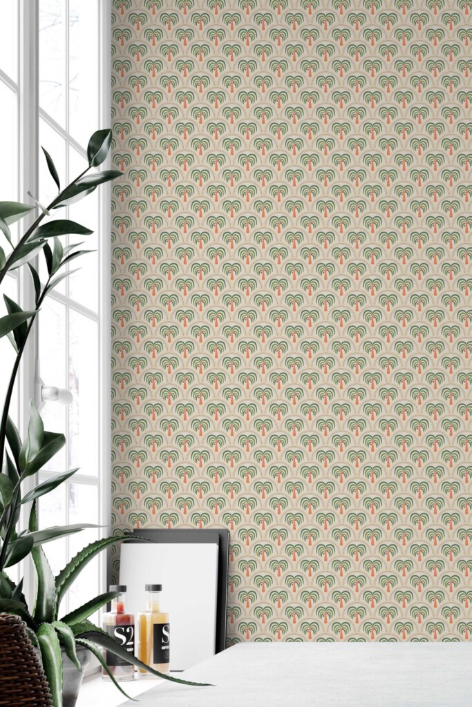 Fancy Walls unpasted wallpaper showcasing a retro-inspired Art Deco palm aesthetic.