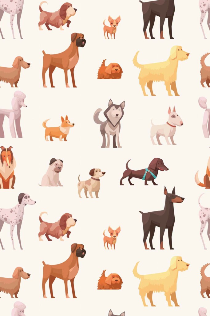 Pattern repeat of Beige Puppy Portraits removable wallpaper design