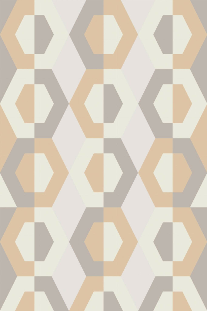 Pattern repeat of Beige retro hexagon removable wallpaper design