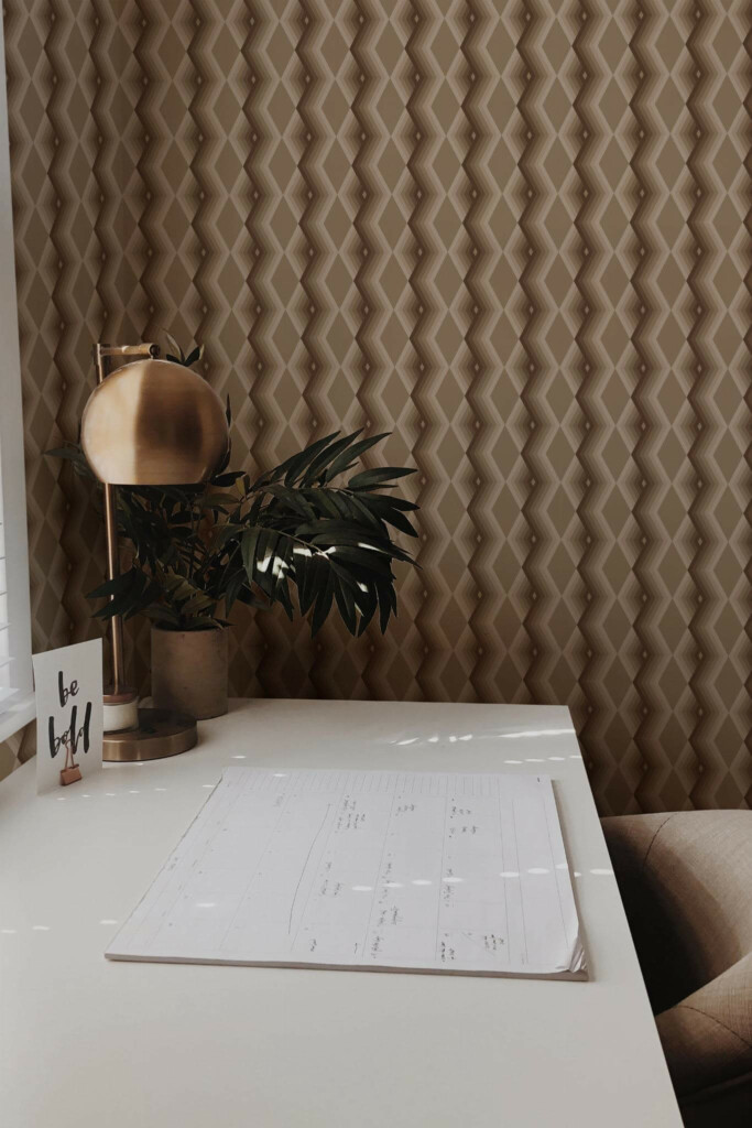 Rustic style home office decorated with Beige retro peel and stick wallpaper
