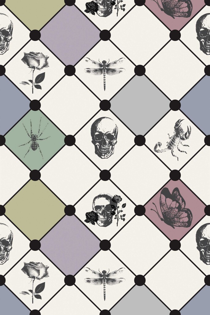 Fancy Walls peel and stick wallpaper with beige skull pattern for barber shop walls