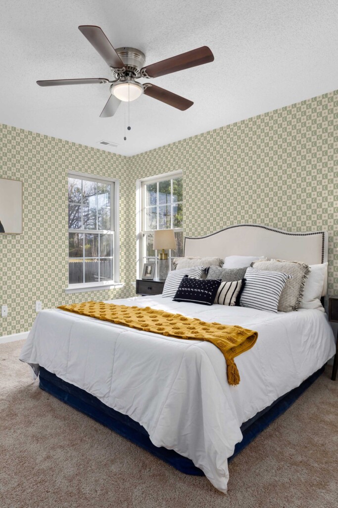Fancy Walls removable wallpaper with beige boho moons and stars. Moon Magic wallpaper peel and stick or non-pasted