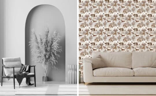 woodland animals beige traditional wallpaper