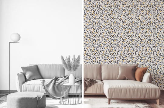 autumn blue white and yellow traditional wallpaper