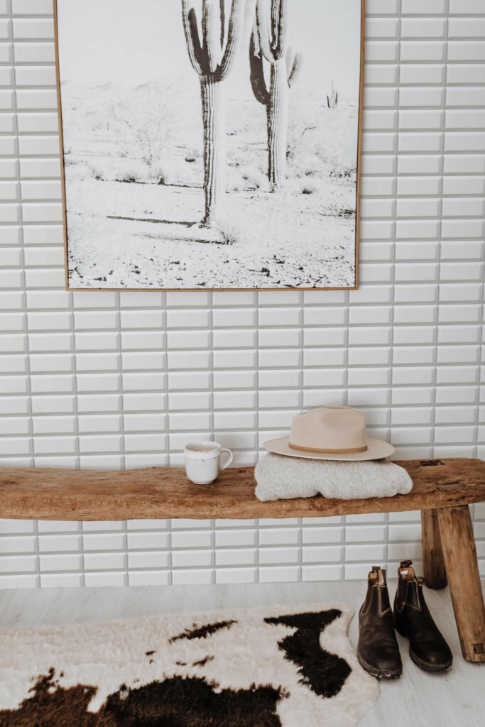 Scandinavian style entryway decorated with Beveled tile peel and stick wallpaper