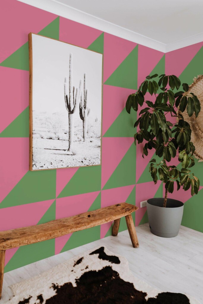 Scandinavian style entryway decorated with Big triangles peel and stick wallpaper
