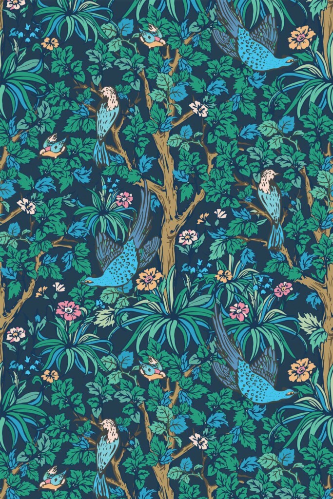 Pattern repeat of Bird Forest removable wallpaper design