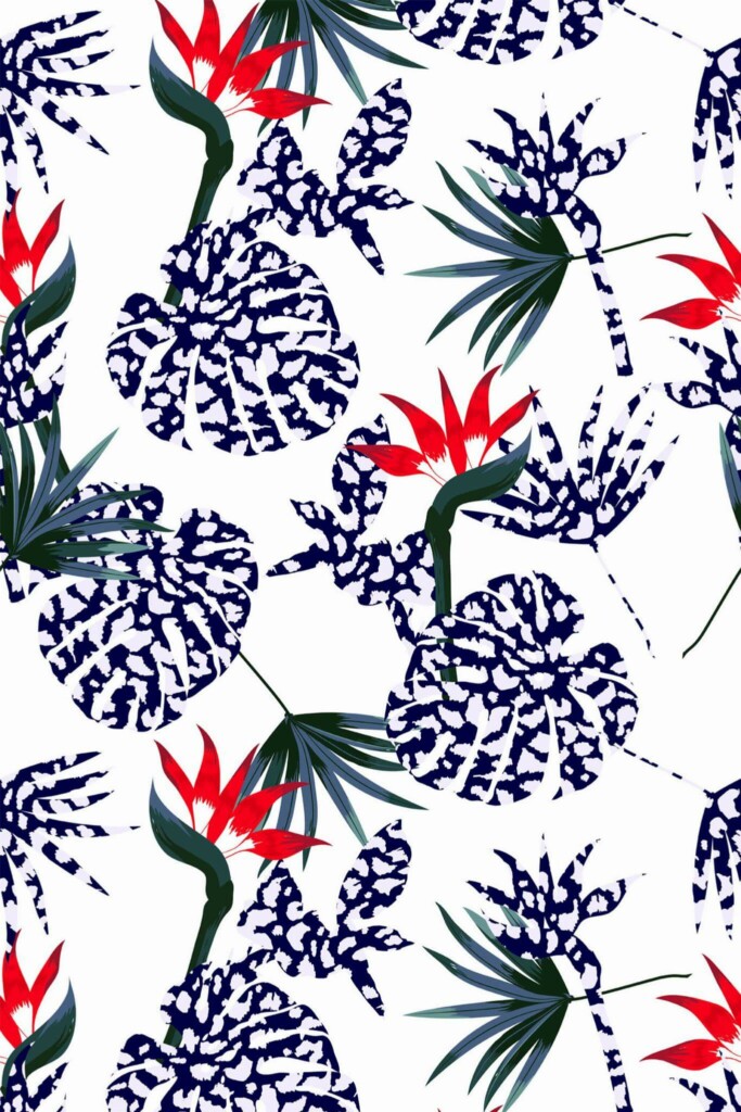 Pattern repeat of Birds of paradise removable wallpaper design