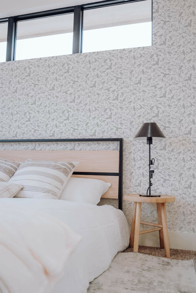 Scandinavian style bedroom decorated with Birds peel and stick wallpaper