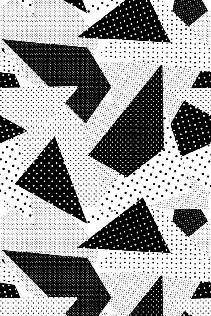 Pattern repeat of Black and white abstract geometric removable wallpaper design