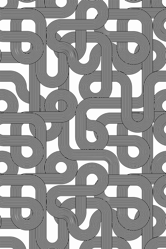 Pattern repeat of Black and white Art Deco removable wallpaper design